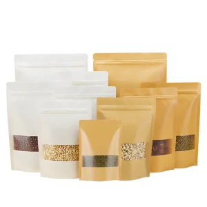 Reusable Moisture Proof Plastic Stand up Pouch Kraft Paper Bags with Clear Window