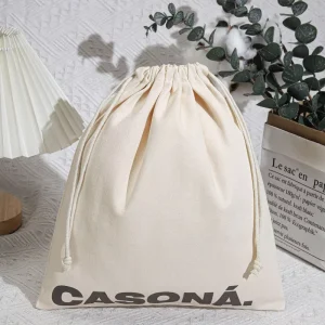 Reusable Natural Herringbone Fabric Drawstring Shopping Shoe Handbag Packaging Bag Cotton Twill Gift Clothes Pouch Dust Bags