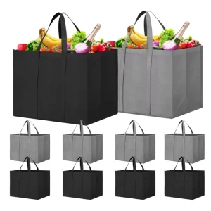 Reusable Reinforced Handle Grocery Bags Heavy Duty Large Shopping Totes with Thick Plastic Bottom