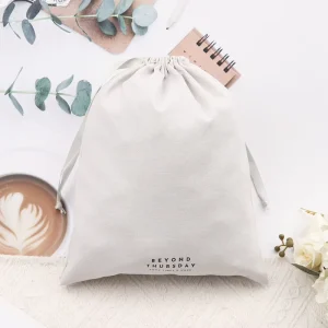 Reusable Satin Ribbon Closure Cotton Canvas Storage Pouch Dust Bag for Apparel Cosmetic Travel