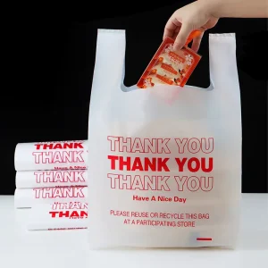 Reusable T Shape Thank You Plastic Shopping Bag Gravure Printing Custom Size for Supermarket Fruit Vegetable Market