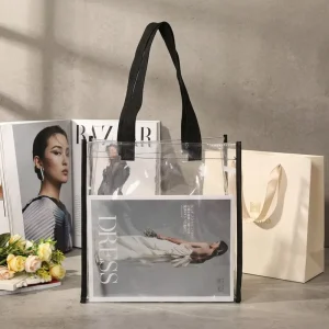 Reusable Transparent PVC Tote Bag Fashion Customized Printed PVC Tote Bag for Shopping Packaging