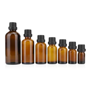 Round Amber Glass Essential Oil Bottles Tamper proof Plastic Euro Dropper Cap Glass 10ml 30ml 50ml 100ml Massage Oil Bottle