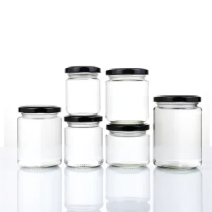 Round Food Glass Jar With Metal Lid Empty Clear Container for Honey Jam Jelly Pickle Sauce Storage Kitchen Use