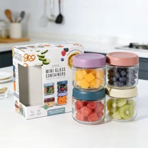 Round Glass Jar Set With Plastic Lids Custom Made Paper Package 350ml 500ml DIY LOGO Glass Jars
