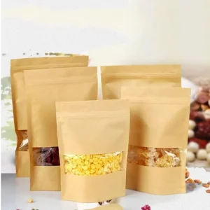 Round Window Recyclable CPP Kraft Paper Bags for Coffee & Tea Resealable Doypack Zipper Stand up Pouch