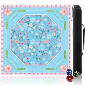 Rubber Mahjong Mat for Table with Drawstring Bag 31.5Inch American Style Noise Reduction Anti Slip Game Cloth