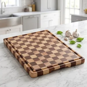Rubberwood Acacia Wood Checkerboard Cutting Board Non Slip Antibacterial 2cm Thick Steak Prep Board Barbecue
