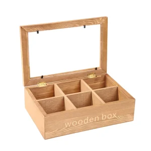 Rustic Classic 8 Compartment Tea Bag Storage Tea Organizer Natural Wood Living Room Unfinished Bamboo Tea Box Storage