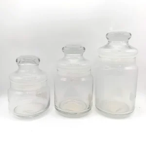 SET 3 Round Shape Empty Glass Jar with Glass Lid Honey Clear Glass Containers