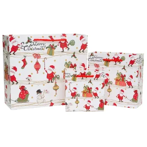 Santa Snowman Print Christmas Gift Bags Red Handle Paper Tote Bags Holiday Present Packaging Bags