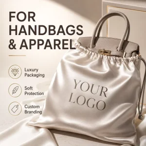 Satin Drawstring Dust Bag with Custom Printed Logo Silk Satin Pouch for Handbag Shoes