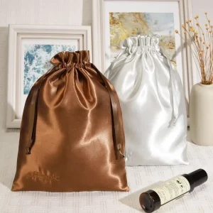 Satin Makeup Brush Wig Candle Dust Bag With Embroidery Technique Satin Cosmetic Drawstring Pouch