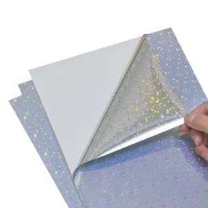 Self Adhesive Shiny Stars Pattern Holographic Film Waterproof UV Coated Inkjet Vinyl Sticker Paper for Candle