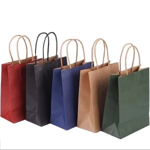 SenAng07 Recyclable Kraft Paper Bag with Square Base and Hand Length Handle for Promotion Supermarket Exhibition Use