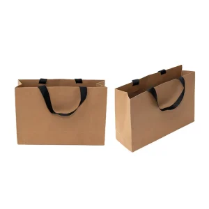 Shopping Bags Luxury Brown Kraft Gift Paper Bags With Ribbon Handles for Clothing Packaging