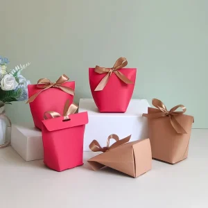 Shopping Bulk Paper Gift Bags with Bow Kraft Square Bottom Paper Gift Bags with Handles