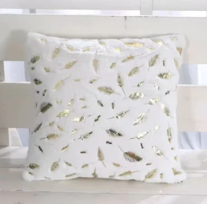 Short Plush Gold Stamped Leaf Throw Pillow Case Sofa Back Cushion Cover Modern Minimalist Style Square Office Factory direct