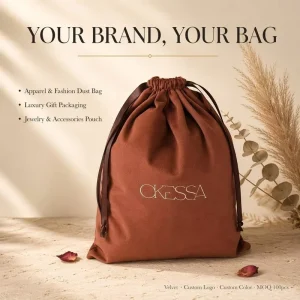 Silver Logo Printed Velvet Drawstring Bag with Grosgrain Ribbon for Clothes and Shoes