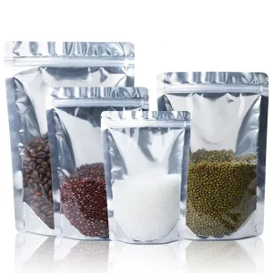 Silver Transparent Food Packaging Baggies Aluminum Foil Zip Lock Plastic Stand up Pouches with Ziplock and Clear Window