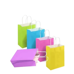 Simple Design Custom Eco Friendly Biodegradable Kraft Paper Bags with Hand Length Handle for Daily Shopping and Gift Use