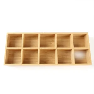 Simple Single tier Modern Minimalist Rectangle Bamboo Jewelry Box Multi compartment Organizer Ten Divided Sections Home Storage