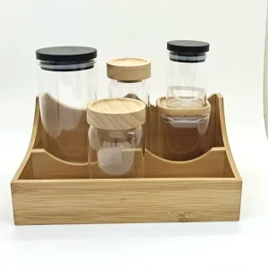 Simple Style Bamboo Desk Storage Box Space Saving Home Theme Model with Canister for Spice Bottlefor Family Use