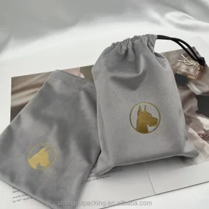 Single String Custom Logo Velvet Pouch Soft Flannel Velvet Gift Pouch with Logo Printed Drawstring Dust Bag