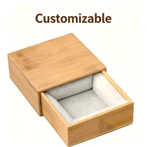 Slide Drawer Bamboo Jewelry Box Fabric Lined Ornament Storage Case