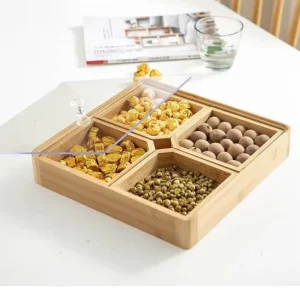 Small Bamboo Divided Tea Food Storage Organizer Container Box Wooden Holder Case for Tea Bags Coffee Snacks Sugar Sweete