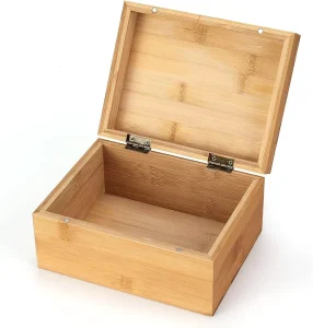 Small Bamboo Wooden Boxes with Hinged Lid Natural DIY Craft Decorative Box and Home Storage Wooden Keepsake Gift Box