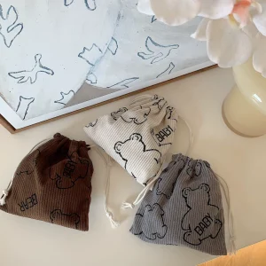 Small Drawstring Corduroy Dust Organizer Bag Pouch with Logo Promotional Corduroy Drawstring Gift Bag