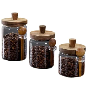 Small Glass Coffee Bean Storage Jar with PC Lids and Spoon 150ml Capacity Portable for Powder and Tea Storage