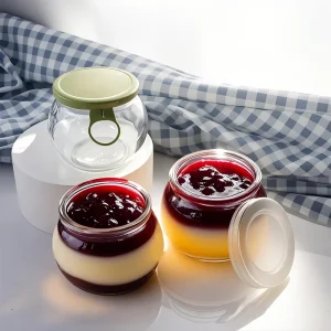 Small Glass Milk Yogurt Juice Bottle with Cork Lid and Plastic Cap Wide Mouth Pudding Storage Jam Jar Screw Cap Sealing Type