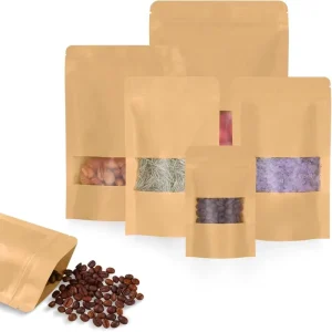 Small Mini Size Recyclable Brown Color clear Window Kraft Paper Bag with Zipper for Food Packing