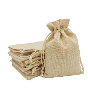 Small Ready to Ship Reusable Dust Drawstring Jute Sacks Date Coin Record Burlap Tote Pouches Jute Hemp Bag for Jewelry Packaging