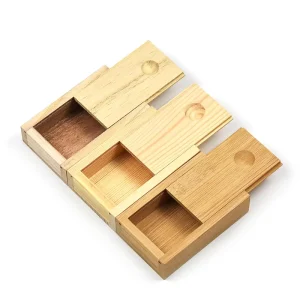 Small Rectangle Wooden Gift Packaging Box Pine Paulownia Bamboo Material with Polished Sliding Lid