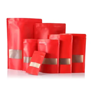 Smell Proof Packaging Zip Lock Mylar Pocket Red Craft Kraft Paper Bag with clear Window for Kraft Paper Zipper Bag