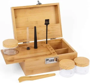 Smokers Storage Box Bamboo Wooden Travel Stash Box With Rolling Tray Tube Brush Gift Kit Set Herb Accessories Lock