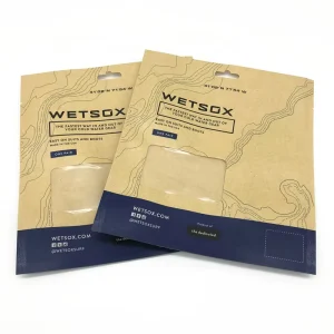Socks Packaging Paper Bag 100% Biodegradable 3 Side Seal Paper Bag with Logo Print Kraft Paper Flat Pouch for Clothing