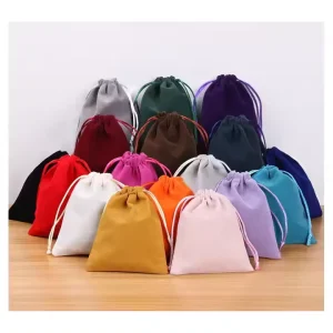 Soft OEM Customized Size Logo Cosmetic Makeup Packaging Gift Velvet Jewelry Pouch Polyester Dust Coffee Drawstring Bag