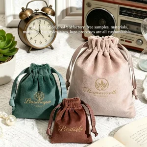 Soft Pink Velvet Drawstring Pouch Custom Dust Bag Premium Velvet Jewelry Bag for Jewelry Protection & Gift Packaging