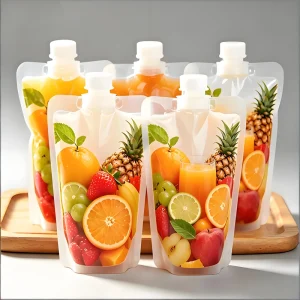 Soft Plastic Transparent Window Stand up Spout Pouch with Cap Matt Laminating Film Juice Bag for Beverage Supplier
