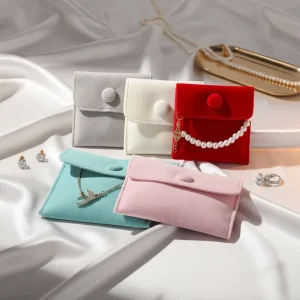 Soft Velvet Envelope Jewelry Bag Button Design Dust Proof Ornament Storage Pouch