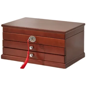 Solid Bamboo Desktop Storage Wooden Jewelry Box Rectangle Shape with Pull Cover Elegant Gift for Jewelry Receiving Packaging