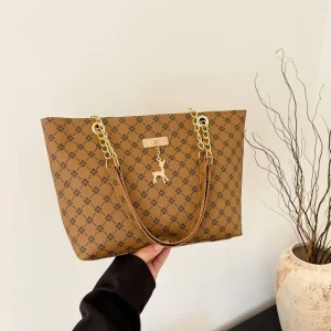 Solid Color Chain Single Shoulder Bag Large Capacity Cross Border Shopping Handheld Tote Bag for Women