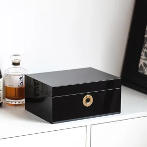 Solid Color Painted Timber and Bamboo Rectangle Portable Jewelry Box with Fingerprint Design