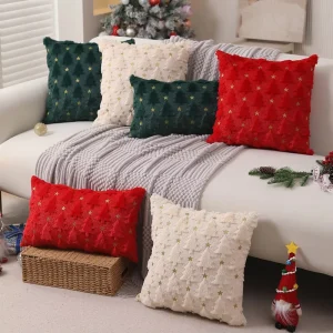 Solid Color Quilted Plush Polyester Christmas Pillow Covers Sofa Cushion Covers Zipper Closure Removable Washable