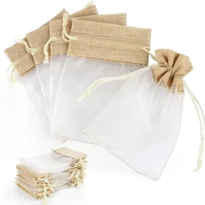 Splicing Organza Linen Customizable Small Gift Candy Toy Storage Packaging Holiday Party Decoration Drawstring Bag Taizhou
