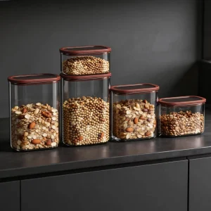 Square Borosilicate Glass Storage Jar with a Lid for Moisture proof and Freshness preserving Storage of Dry Goods